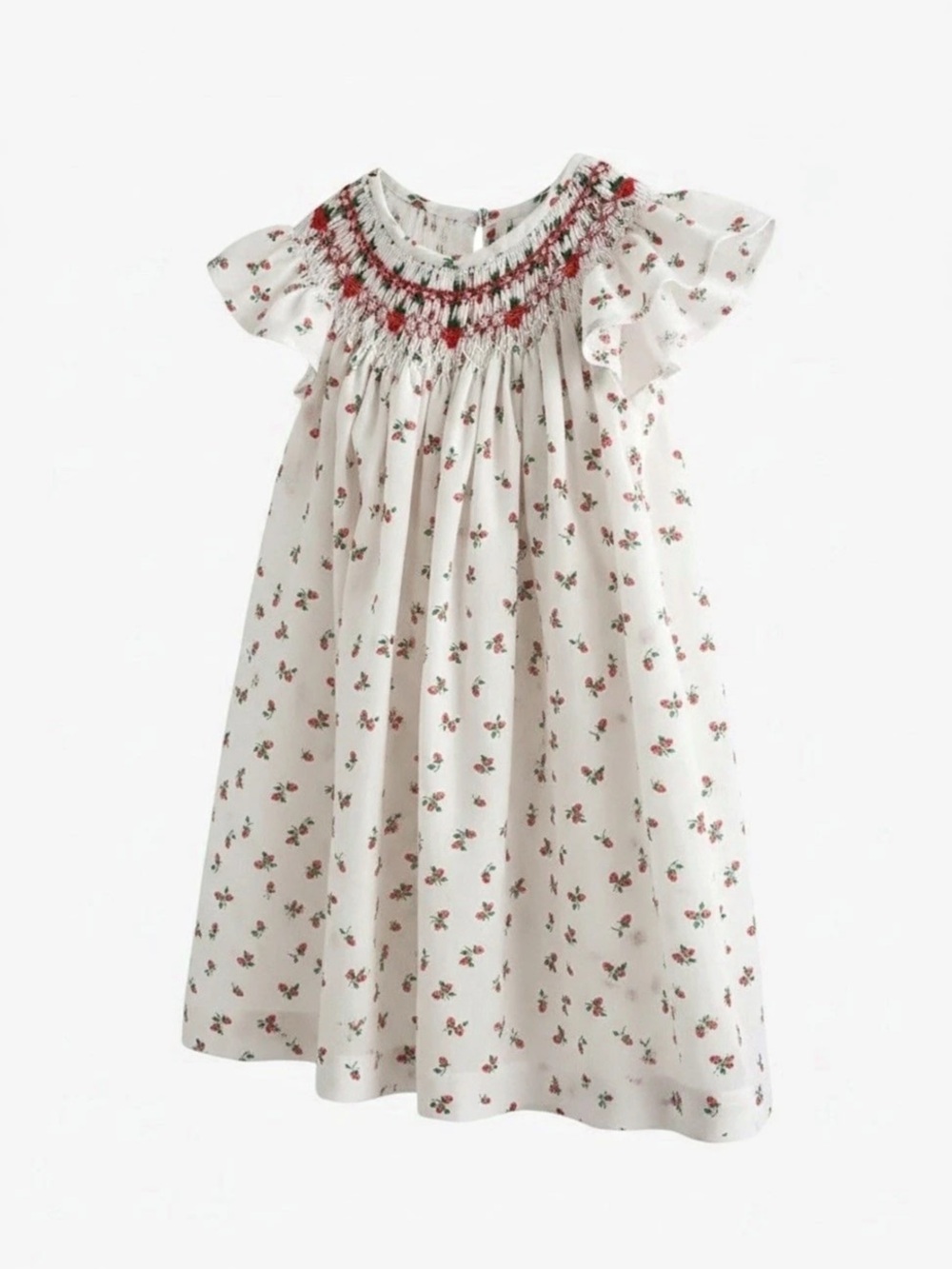 Girls Smocked Bishop Dress in White & Red